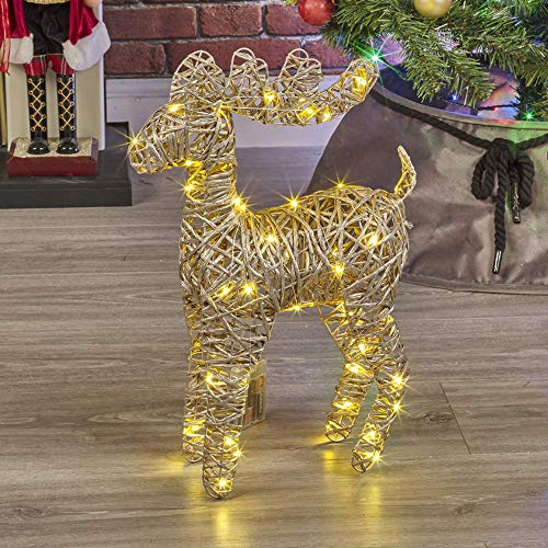 URBNLIVING Light Up LED Reindeer Stags, 45cm Illuminated Christmas Decoration Ornament Figurines, Battery Powered 3xAA Christmas Display Decor (Gold with Glitter)