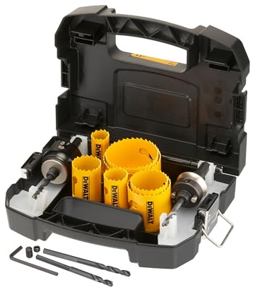 DEWALT 11-tlg. Lochsägen-Set Bi-Metall Extreme, Universal-Set (Schneiden aus HSS-Stahl für Schnitte in Holz, Metall & Kunststoff, aggressives Zahndesign, für hohe Materialstärke, inkl. Koffer) DT90353
