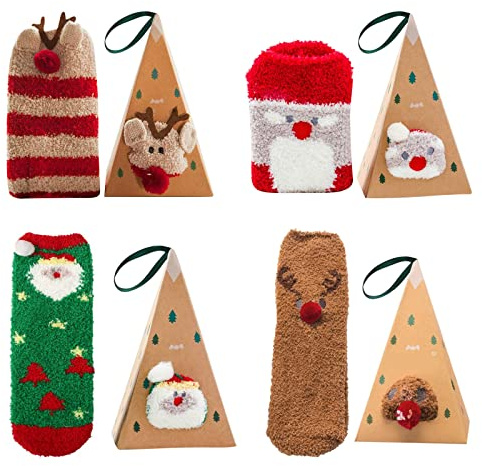 4 Paia Calzini Natalizi Donna Calze, Calzini di Natale Donna, Calzini Novità Divertimento di Natale, Calzini di Natale, Calzini Natalizi Invernali, Calzini Natalizi Morbidi, Unisex Calze di Natale