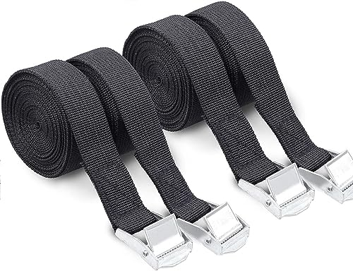 4 cinghie di tensione corte 2,5 m x 25 mm, cinghie di tensione nere con chiusura a morsetto, cinghie regolabili con cricchetto, cinghie di fissaggio per portabici, moto, auto, portabagagli, portata