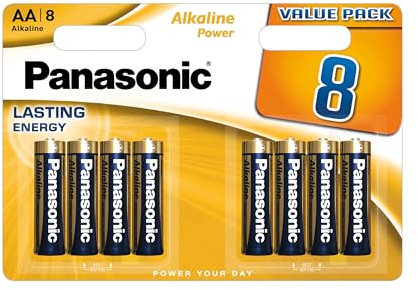 Panasonic, Alkaline Power, AA alkaline batteries, 8 pieces, Mignon, LR6, 1.5V, Anti-Leak Protection, 7 years of storage, best for remote controls, scales, clocks, long-lasting, reliable power