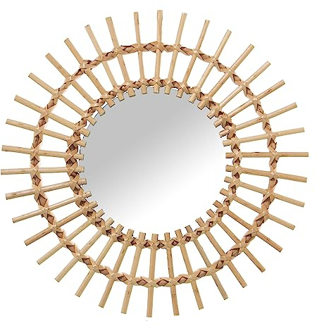 DRW Runder Wandspiegel aus Weidengeflecht in Natur, 40 x 40 x 2 cm