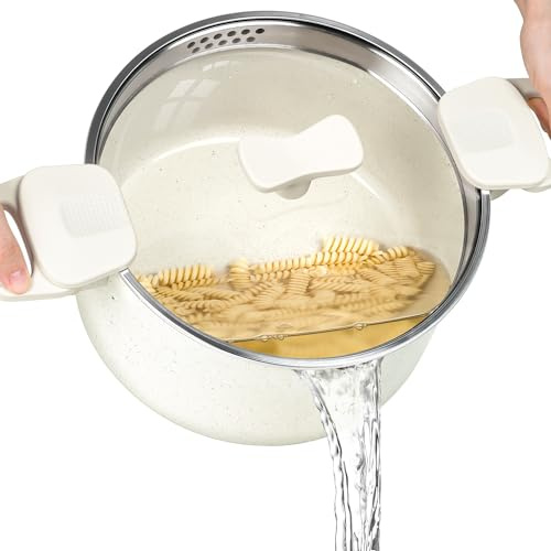 MICHELANGELO Olla para pasta con tapa coladora, olla de 6 cuartos con asas giratorias y bloqueadas, olla de sopa con revestimiento de granito antiadherente, compatible con inducción de espaguetis,
