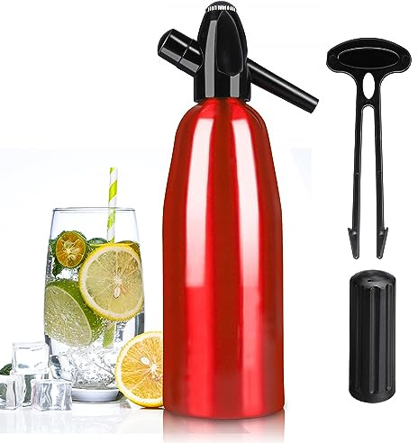 Sifón de soda, máquina de agua carbonatada de 1 litro, máquina de refrescos, máquina portátil de agua con gas de aluminio para el hogar, bar, hacer cócteles, bebidas espumosas, utiliza cartuchos de