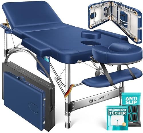 KESSER® Mobilt massagebord fällbart & höj- och sänkbart 3 zoner massagebädd massagebord kosmetiskt bord brett terapibord aluminium + 10x ansiktsstöd med nackstöd armstöd & väska
