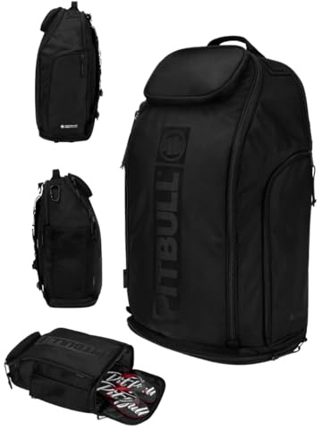 PITBULL - Rucksack Hilltop II, Sport Rucksack für Freizeit und Reisen, Ideal Rucksack Sport als Wanderrucksack und Trainingsrucksack, Sehr Geräumig Sportrucksack, Praktisch Freizeitrucksack - Schwarz