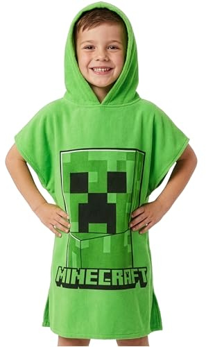 Minecraft Bath Towel with Hood for Kids and Teenagers Changing Robe Absorbent Creeper Poncho Towel for Swimming Bath Shower Beach Holiday Essentials (Green, 6-9 Years)