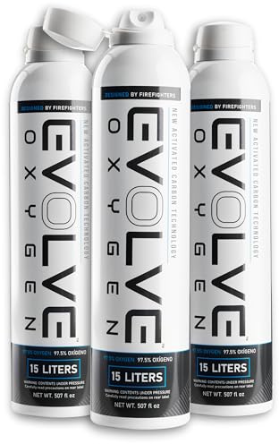 EVOLVE 15-Liter Pure Oxygen Canister with Flip Top | Portable Oxygen Can | Ideal for Home Use and Outdoor Activities | Designed by Firefighters | Made in The USA | Pack of 3