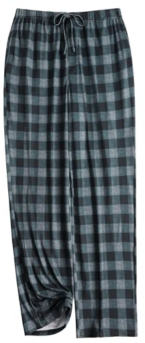 Ekouaer Pantalones de Pijama Para Hombre a Cuadros, Largos de Dormir, Ropa de Estar, Salón Con Bolsillos, S-3XL, Gris +
