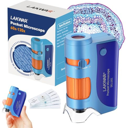 60x-120x Mini Taschen Mikroskop für Kinder Erwachsene, Tragbares Handmikroskop mit Objektträgern, Miniskop Taschenmikroskop für Kinder Kleine Wissenschaftler Studenten Erwachsene Schule Minilabsters