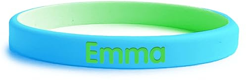 Stellasticker Braccialetto SOS Bicolore per bambini nome e numero di telefono ad alta visibilità. Ideale al mare, vacanze e gite. Resistente e impermeabile. (Azzurro-Verde)