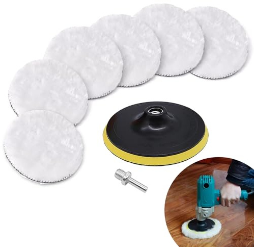 Wool Polishing Buffing Pad, 8 Pack 5 Inch Car Polishing Pads for Drill, Professional Wool Polishing Pads with M10 Drill Adapter, Car Polisher Buffer Drill Attachment for Car Polishing Buffing(125mm)