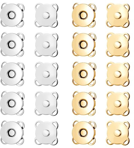 10 Paare Magnetknöpfe 15mm Metall Magnetische Druckknöpfe für Kleidung Nähen Gepäck Handwerk Tasche (Gold Silber)