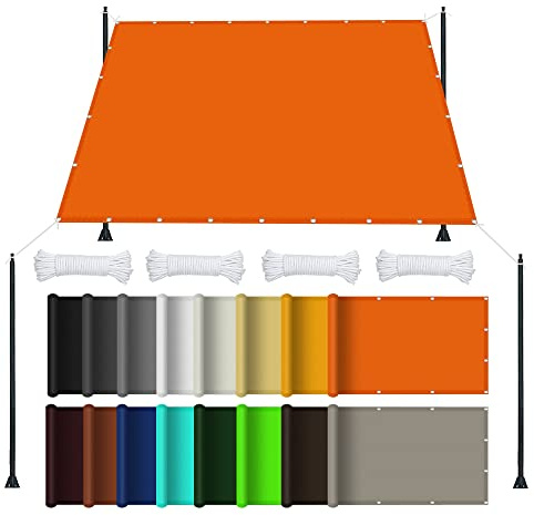 Tenda parasole impermeabile, 6,5 x 8 m, 98% UV, baldacchino per patio, giardino, prato, pergola e terrazze, soluzione resistente all'ombra arancione