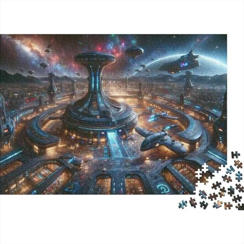 1000-Piece Adult Jigsaw Puzzle, Space Station Cityscape -2, 38x26cm/1000pcs, Clean White Cardboard for Sorting; Easy to Pause And Continue Later