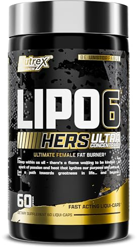Lipo-6 Black Hers Ultra Concentrate | Weight Loss Pills for Women | Fat Burner, Appetite Suppressant, Metabolism Booster for Weight Loss + Hair, Skin, & Nails Support | 60 Diet Pills