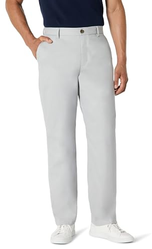 Amazon Essentials Pantaloni Chino Elasticizzati senza Pince sul Davanti e Antipiega, Vestibilità Classica Uomo , Grigio, 32W / 31L