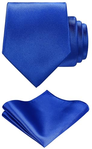 TIE G Solid Satin Woven dyed Color Formal Black Necktie and Pocket Square Sets in Gift Box (Royal Blue)