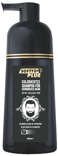 Softto+ Plus Black Hair Shampoo, Abdeckung weißer & grauer Haare in 10 Minuten, keine Flecken, inkl. Handschuhe, für Damen und Herren, 350 ml Inhalt/Schwarz