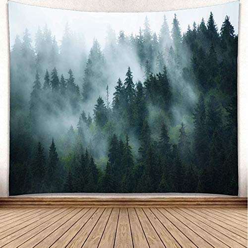 YISURE Misty Forest Tapestry, Foggy Tree Wall Hanging Tapestries Nature Pine Woodland Wall Art for Bedroom Living Room, 80‘’W x 60''L