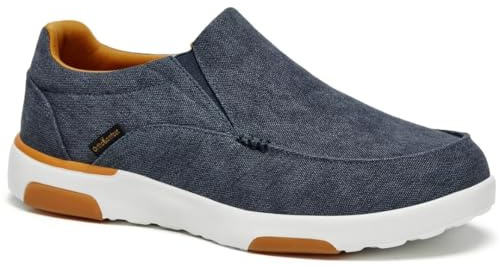 OrthoComfoot Orthopedic Shoes for Mens, Plantar Fasciitis Supportive Fashion Boat Shoes for Flat Feet, Comfortable Slip-On Sneakers Denim Size 10.5