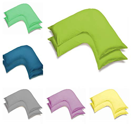 2 Pack Poly-Cotton Plain Dyed V Shaped Pillow Cases Covers - Orthopedic Pregnancy Maternity Back & Neck Support Nursing V Pillowcase Pair (Lime Green)