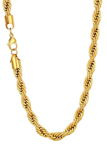 U7 Collana uomo catena corda inglese maglia, 9 mm larghezza, accessorio grossa robusta ragazzo, oro placcato, con Confezione Regalo, hip hop punk rock gioiello - 66 cm/Oro - Regalo Natale