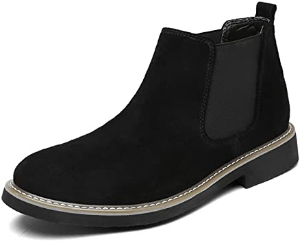 ReverseClock botas de gamuza Chelsea para hombre Botas de cuero botines de trabajo plano deslizantes botas de calcetín zapatos Casuales (negro,43,43)