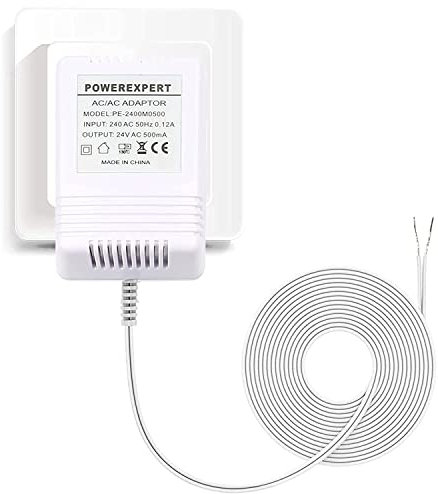 Umelee Doorbell Transformer, 24V 500mA Power Supply with 8m/26ft Long Cable, Compatible with Ring Video Doorbell & Thermostats (White)