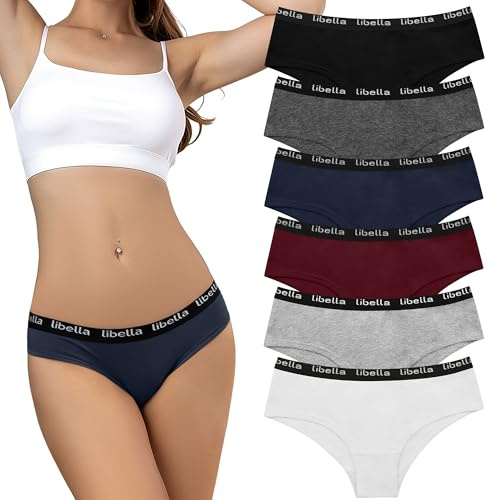 Libella Culotte Femme Lot de 6 Coton Taille Basse Slip Confort Respirant Sport sous-vêtements Élasticité Hipster Multipack,Stylé S
