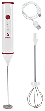 BEPER P102SBA008 Montalatte Elettrico Ricaricabile USB - Monta Latte per Cappuccino Elettrico con Frusta Montapanna Inclusa, Rosso/Bianco