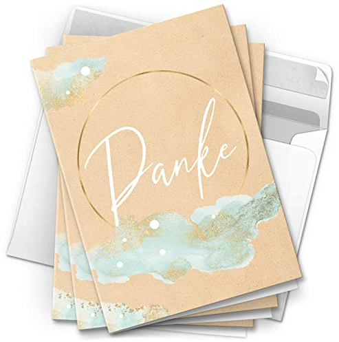 10 Dankeskarten mit Umschlag - Motiv Aquarell Wolken - moderne Klappkarten Danksagungen, Danke sagen, bedanken, Dankeschön Karten