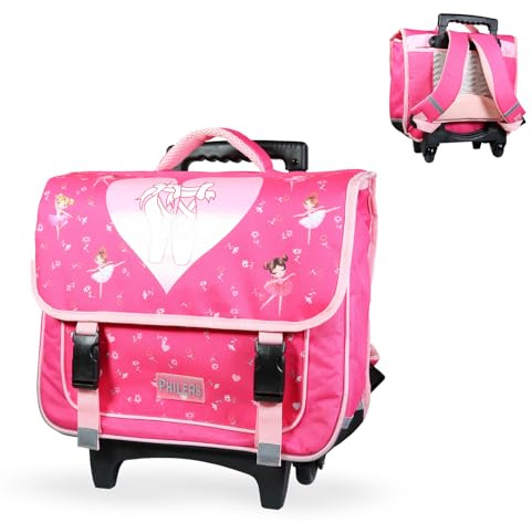 Bagtrotter - Cartable 38 cm à roulettes - Phileas Danseuse Rose - Primaire - Bretelles et Dos rembourrés - Bandes Réfléchissantes - Grand Rangement - Marque Officielle Phileas