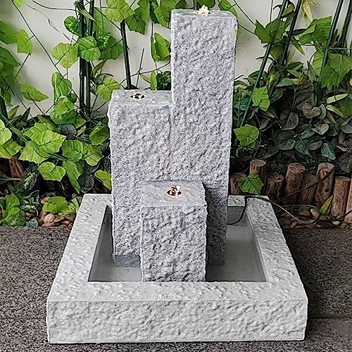 Gartenbrunnen Brunnen Zierbrunnen Zimmerbrunnen Springbrunnen Brunnen mit Trio-Basalt grau mit LED-Licht - 230V Wasserfall Wasserspiel (230V - Gartenbrunnen Trio-Basalt-2 grau mit LED-Licht)