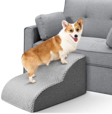 SenDeluz Hundetreppe für Bettsofa, Leicht zu Erklimmen Hund Rampe Schritte, High Density Foam Pet Stairs, rutschfeste Haustier Leiter mit Waschbarem Bezug für Hunde und Katzen (2 Stufen)