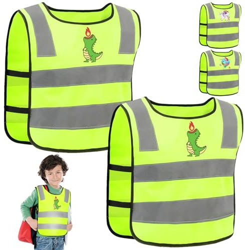 2 Pezzi Giubbotto di Sicurezza per Bambini, Dinosauro Gilet Riflettente per Bambini Adatto 2-12 Anni , 360° Gilet ad Alta visibilità, per Andare a Scuola, in Bicicletta, per La Sicurezza Stradale