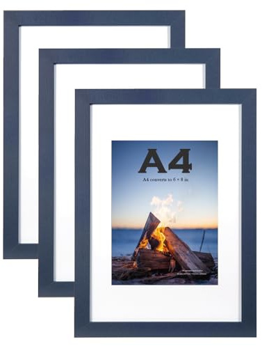 Cadre photo en bois bleu marine A4 avec support, ensemble de 3, cadre A4, cadre pour affiche, cadre pour certificat, à poser ou à suspendre