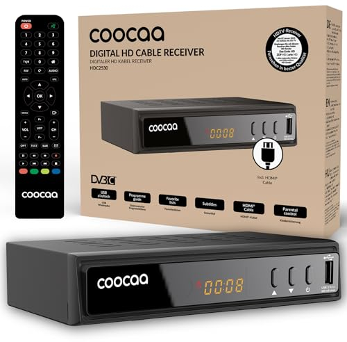 COOCAA - Digitaler HD-Kabelempfänger HDC2530 - TV Receiver für Full HD-Fernsehen - mit Display - Dolby Audio - inklusive HDMI-Kabel - USB & SCART-Anschlüsse - Benutzerfreundliches Menü - schwarz