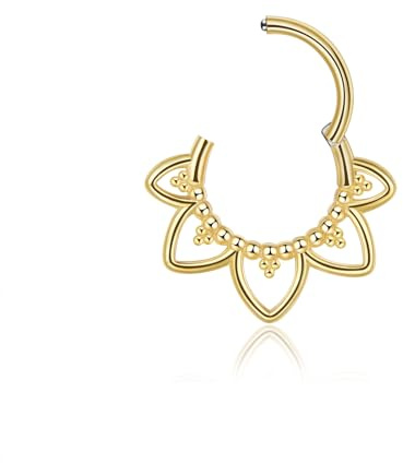 Lantine Piercing per setto da 16g Fiore di loto minimalista Oro/Colore acciaio Cerniera-Segmento-Clicker Piercing Daith Acciaio chirurgico Conch Tragus Rook 8mm 10mm, 10mm, Acciaio inossidabile