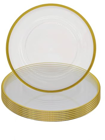 Trimming Shop 13 Elegant Clear Charger Plates with Gold Rim, 6pcs