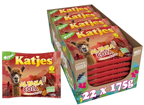 Katjes Katjes Al Paka Cola Vorratspack – Fruchtgummi-Mix Vorrats - Box aus Cola, Zitronen und Kirschgeschmack, eine noch süßere Mischung als die Alpakas, ohne tierische Gelatine, vegan, 22 x 175 g