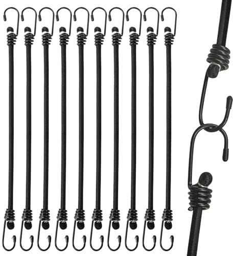 Elastici con gancio, 10 pezzi, espansori con gancio, 30 cm, corda in gomma da 8 mm, cinghia con gancio, tenditore in gomma, elastici, cinghie di tensione, per teloni, barre portatutto, campeggio,