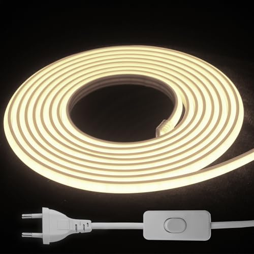 STHomedeco Tira LED COB - Striscia Adesive 220v Da Interno Esterno Impermeabile, Alta LuminositÃ Striscia IP65, Strip LED per Commerciale, Camera da letto (Bianco Caldo 3000k, 10M)