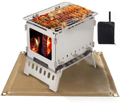 Hobo Réchaud avec tapis ignifuge, réchaud de camping pliable coupe-vent multifonction pour camping, randonnée, randonnée