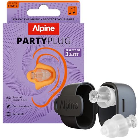 Alpine PartyPlug Tappi Orecchie Concerti 19dB - Protezione Uditiva Essenziale per Festival, Tappi Riutilizzabili per Musica & Discoteca, Audio Alta Qualità, 3 Misure (S/M/L), Trasparente