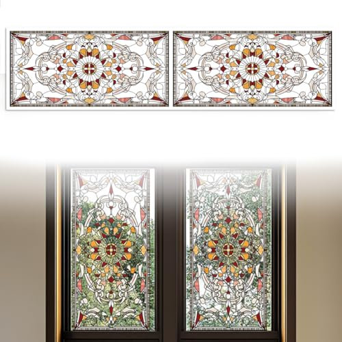 Peacoblue Fensterbilder Selbstklebend 120cm x 30cm, 1 Blatt Vintage-Grenzmuster Dekorativer, Abnehmbarer Fensteraufkleber für Zuhause, Büro, Glasfensterdekoration