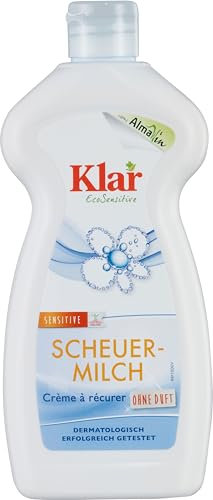 Klar eco Sensitive Scheuermilch 6x500ml, ohne Duft, für Metalloberflächen, Glaskochfelder, Induktionsherde, vegan