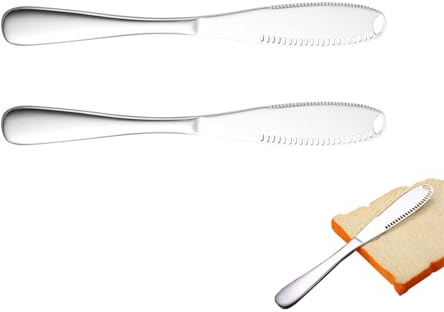 ShiningUU Butter Knife 2-Pack Stainless Steel 3-in-1 Butter Curler/Slicer/Spreader with Serrated Blades | Hole-Enhanced Design for Cream Cheese, Jellies | Durable Kitchen Butter Spreader Tool