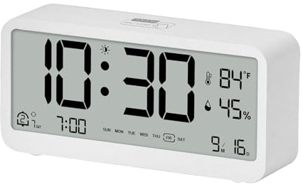 SCOAGE Digital Alarm Clock (White), Humidity Display, Dual Alarm, 12/24H