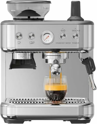 PortoAlegre Macchina da Caffè Espresso con Macinacaffè Integrato 15 Bar, Macinatura Regolabile, Lancia Vapore 360°, Serbatoio 2,3L, Controllo PID, Acciaio Inox